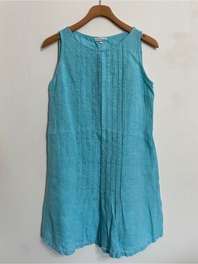 Mario Romano Made in Italy Sleeveless Linen Mini Dress in Turquoise Aqua Blue
